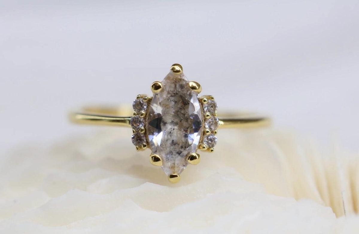 Solid Gold Cremation Ashes Ring, CZ Marquise Memorial Jewelry
