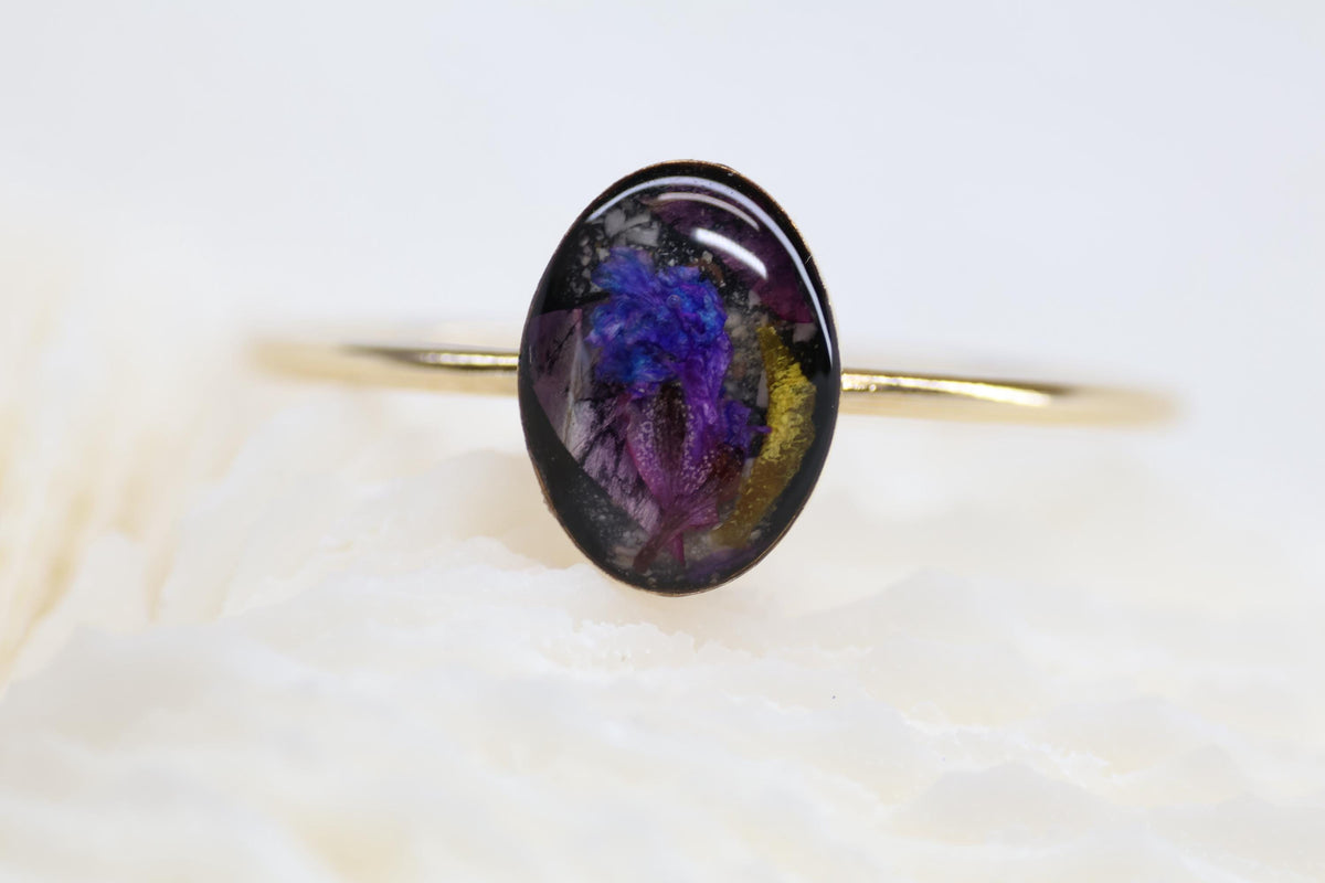 Cremation Ashes and Dried Flowers Ring, Funeral Flowers Keepsake