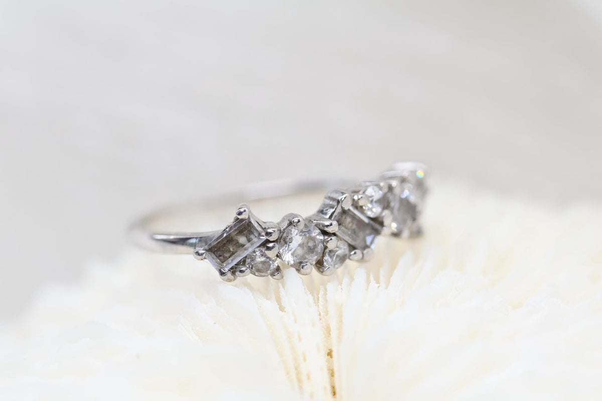 Baguette and Round Cremation Ring, Vintage Inspired Half CZ Eternity Band