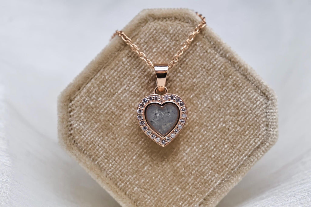 Heart Cremation Necklace, Pave Heart Ashes Jewelry