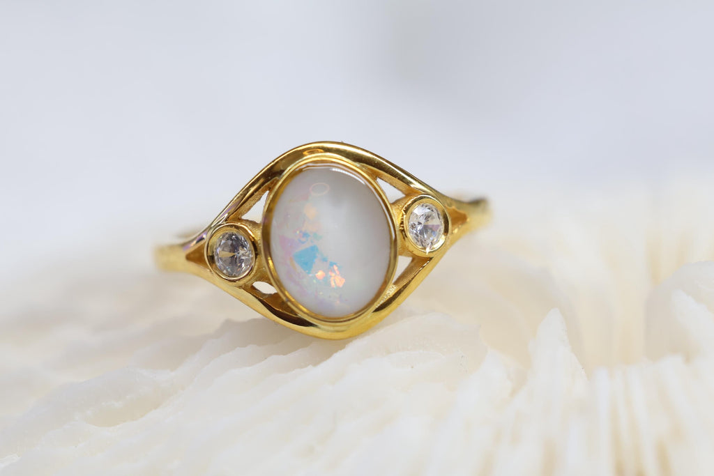 Oval Opal Arch Breastmilk Ring