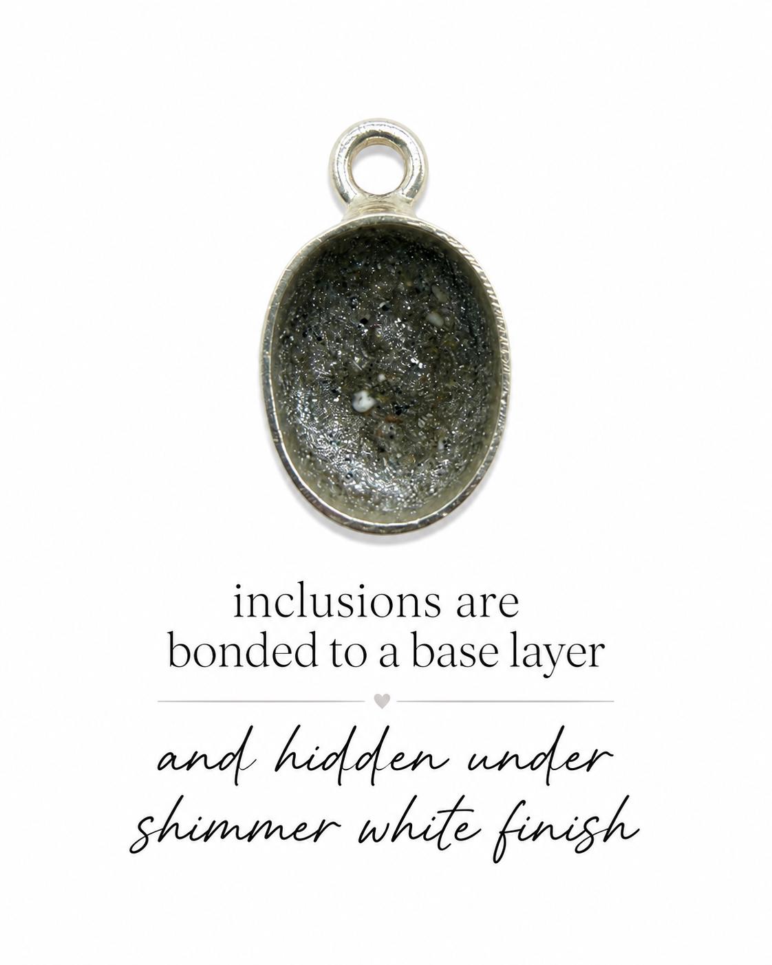 Dainty Cremation Necklace, White Oval Stone Ashes Jewelry