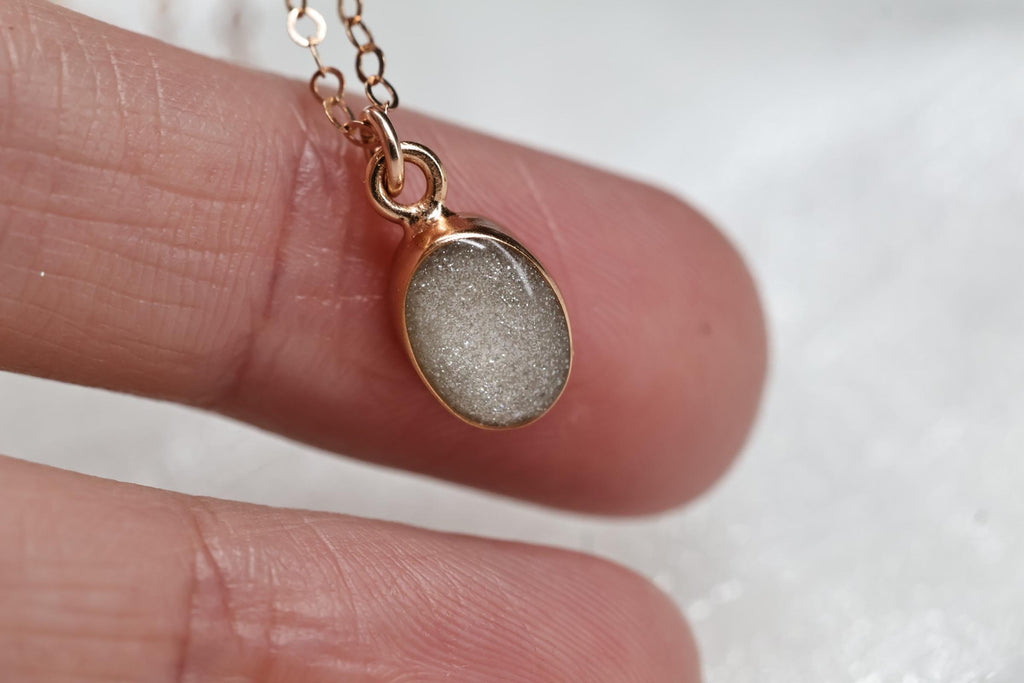 Dainty Cremation Necklace, White Oval Stone Ashes Jewelry