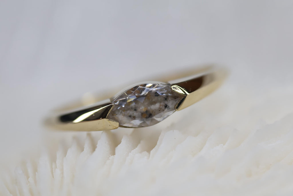 Solid Gold East West Cremation Ashes Ring, Marquise CZ Ring