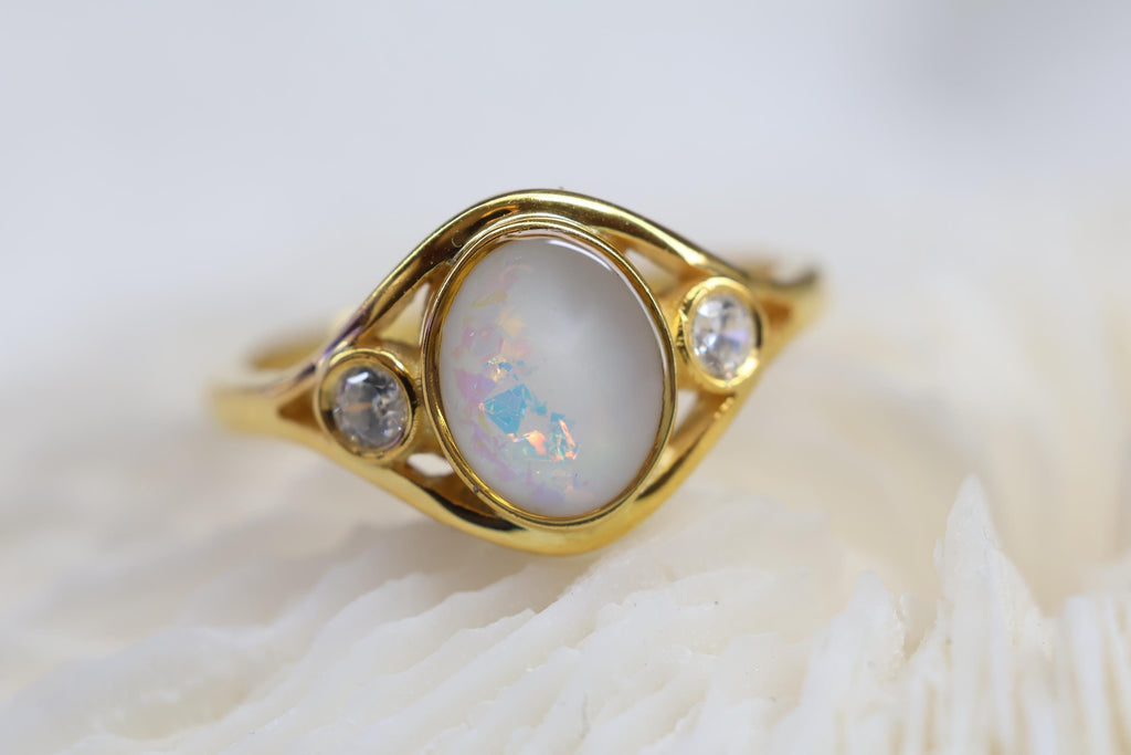 Oval Opal Arch Breastmilk Ring