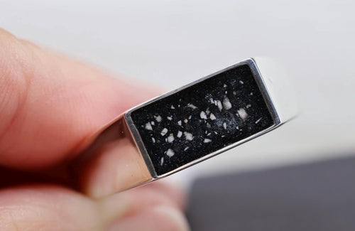 Black Signet Cremation Ring, Chunky Ashes Keepsake