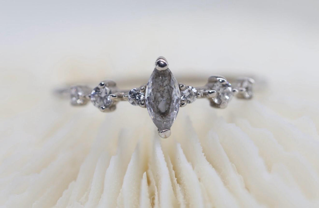 Cremation Marquise CZ Diamond Ring, Ashes Keepsake Ring