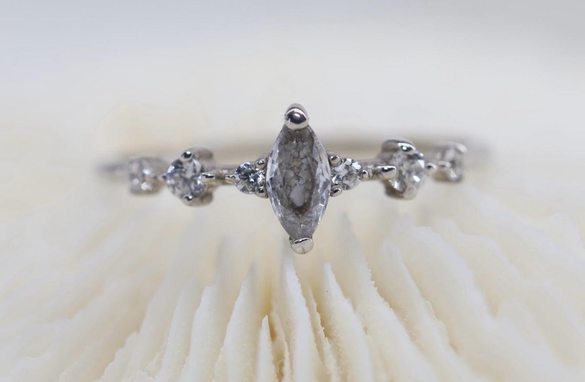 Cremation Marquise CZ Diamond Ring, Ashes Keepsake Ring