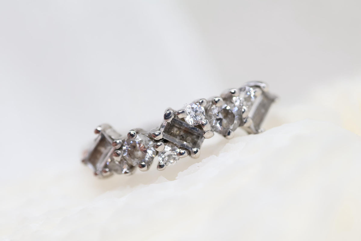 Baguette and Round Cremation Ring, Vintage Inspired Half CZ Eternity Band