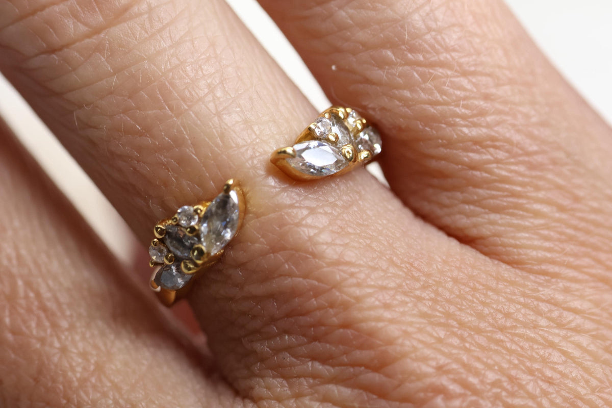Open Bypass Cremation Ring with Marquise & Round CZ Stones