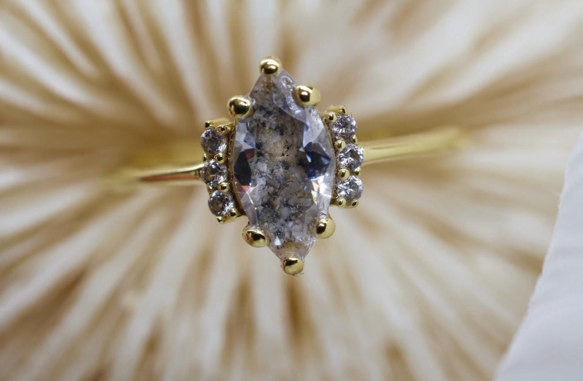 Solid Gold Cremation Ashes Ring, CZ Marquise Memorial Jewelry