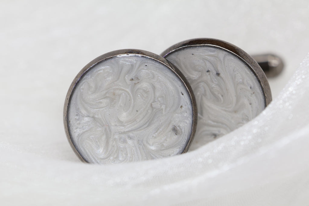 Cremation Cufflinks, Pearl White Round Memorial Jewelry with Pearl Effect Ashes