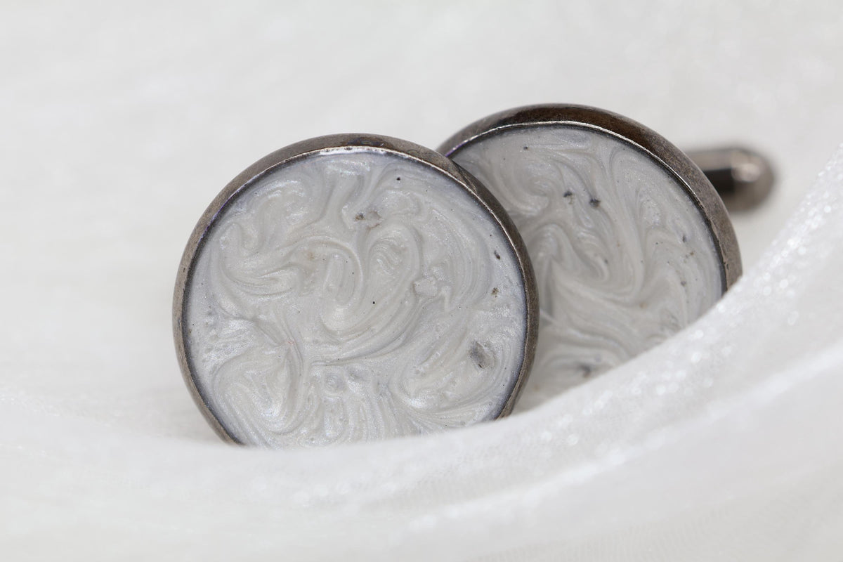 Cremation Cufflinks, Pearl White Round Memorial Jewelry with Pearl Effect Ashes
