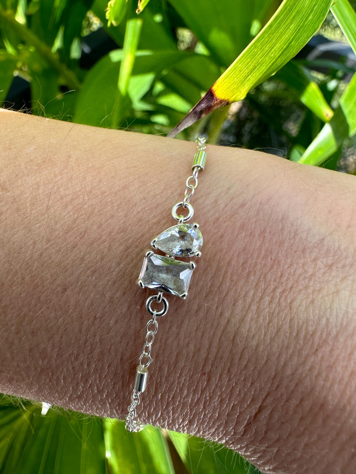 Toi et Moi Cremation Bracelet, Emerald & Pear Cut Ashes CZ Diamonds