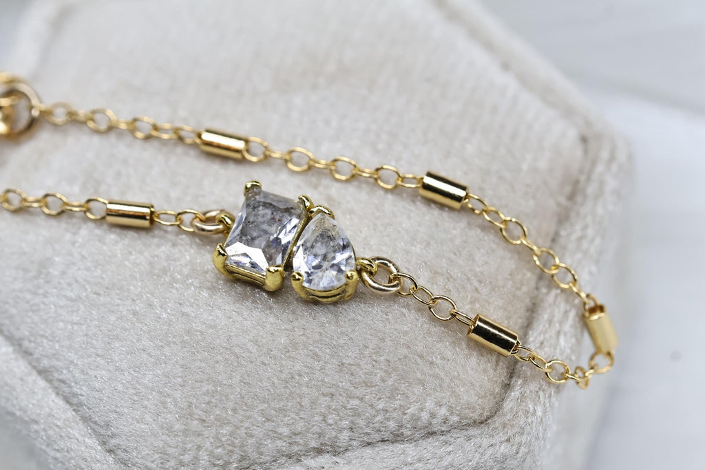 Toi et Moi Cremation Bracelet, Emerald & Pear Cut Ashes CZ Diamonds