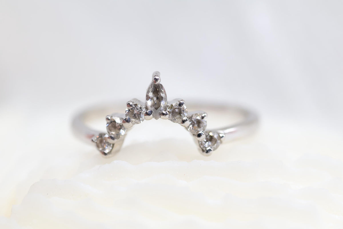 Cremation Crown Ring, Ashes Marquise Cubic Zirconia Stacking Ring