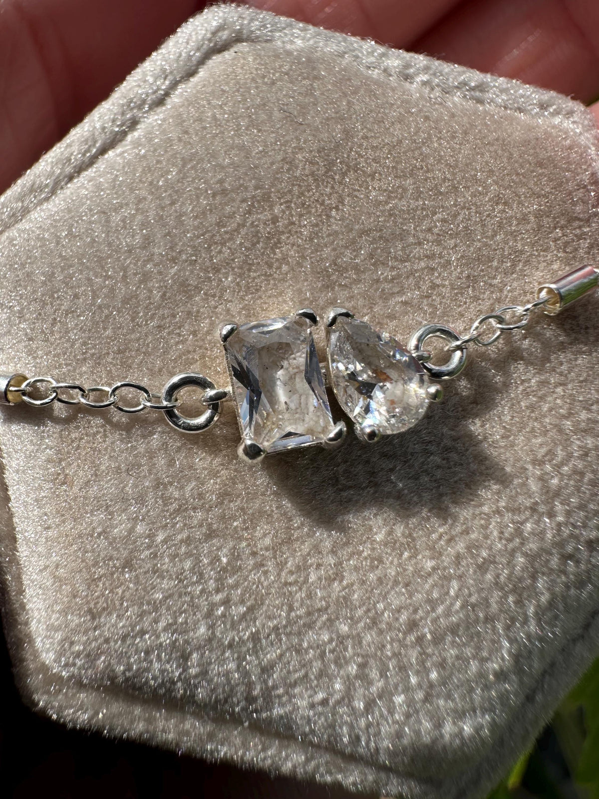 Toi et Moi Cremation Bracelet, Emerald & Pear Cut Ashes CZ Diamonds