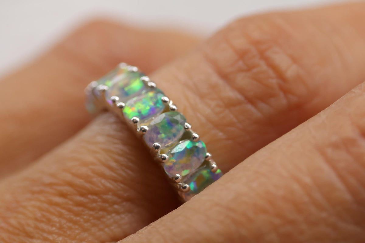 Cremation Ashes Opal Eternity Ring, Fire Opal Cremains Ring, Pet Ashes Ring