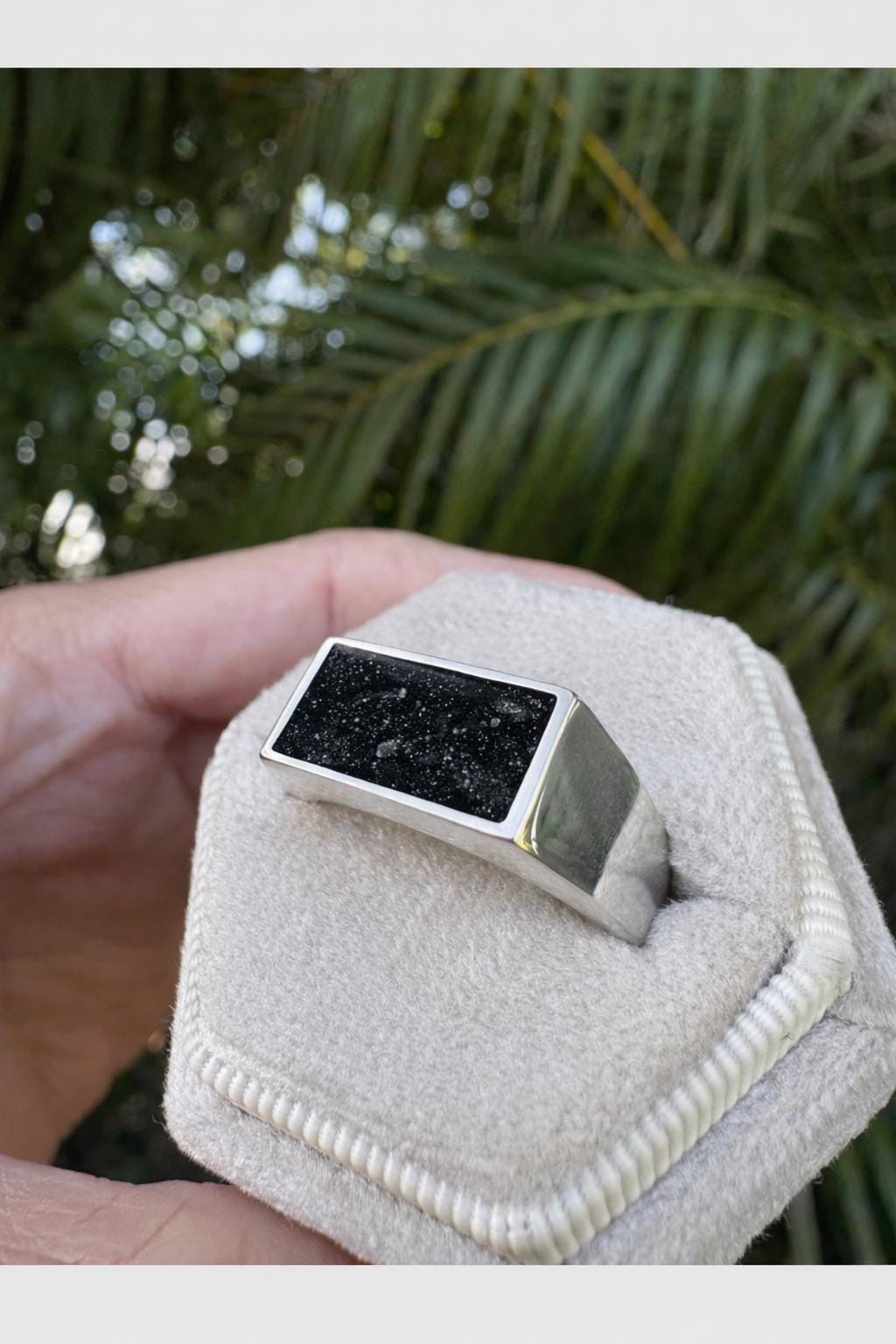 Black Signet Cremation Ring, Chunky Ashes Keepsake