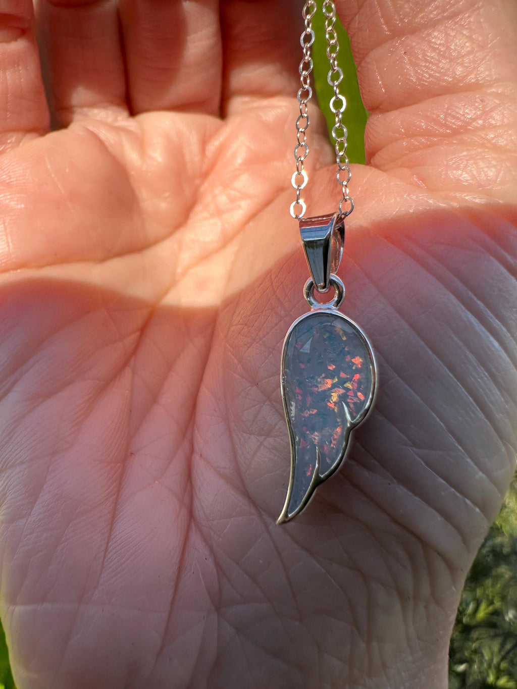 Opal Wing Cremation Necklace, Angel Wing Ashes Keepsake Necklace