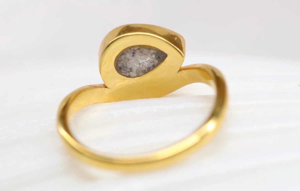 Cremation East West Pear Bezel Ring, Thick Curved Band Memorial Ring