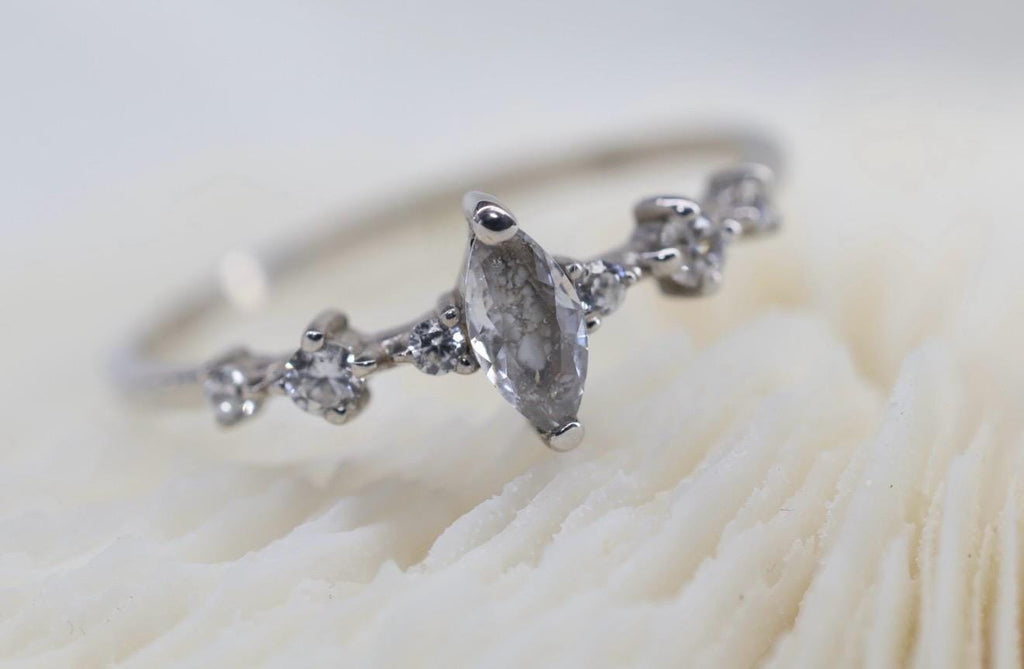 Cremation Marquise CZ Diamond Ring, Ashes Keepsake Ring