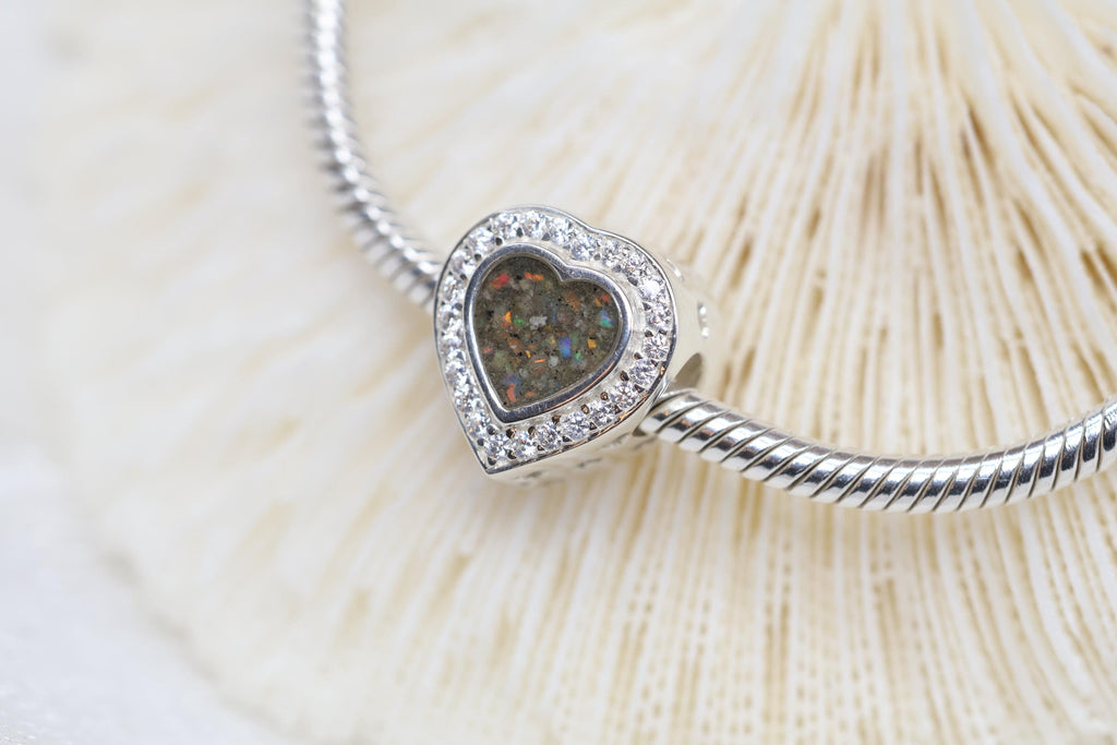 Heart Cremation Charm for Ashes, Sterling Silver European Bracelet Bead