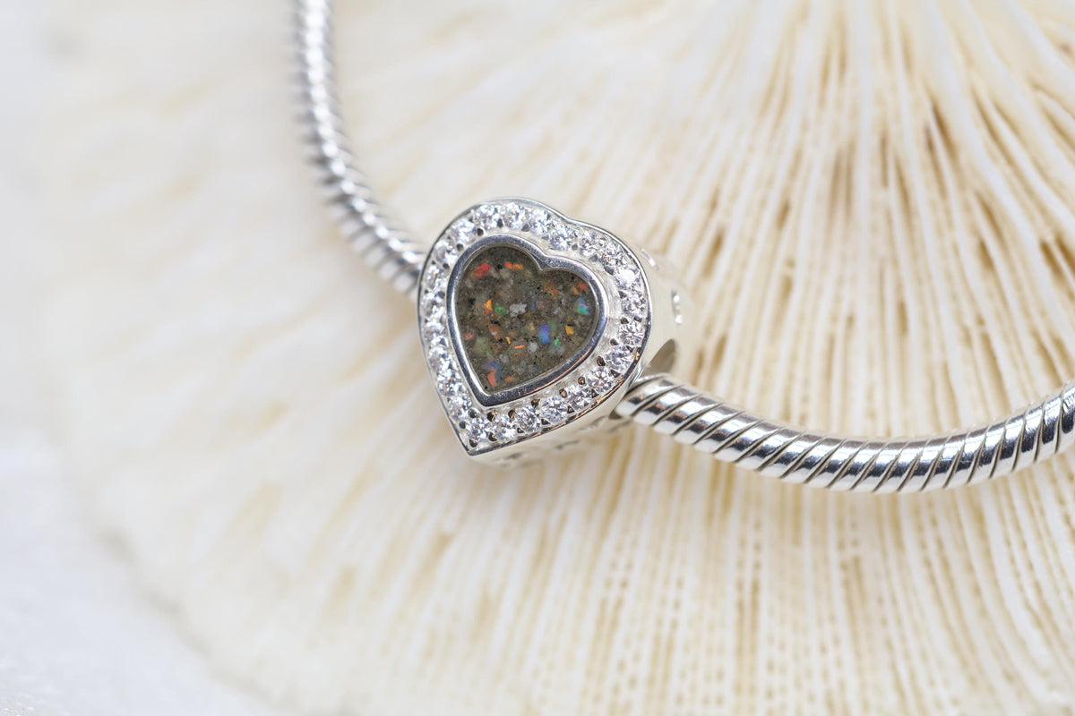 Heart Cremation Charm for Ashes, Sterling Silver European Bracelet Bead