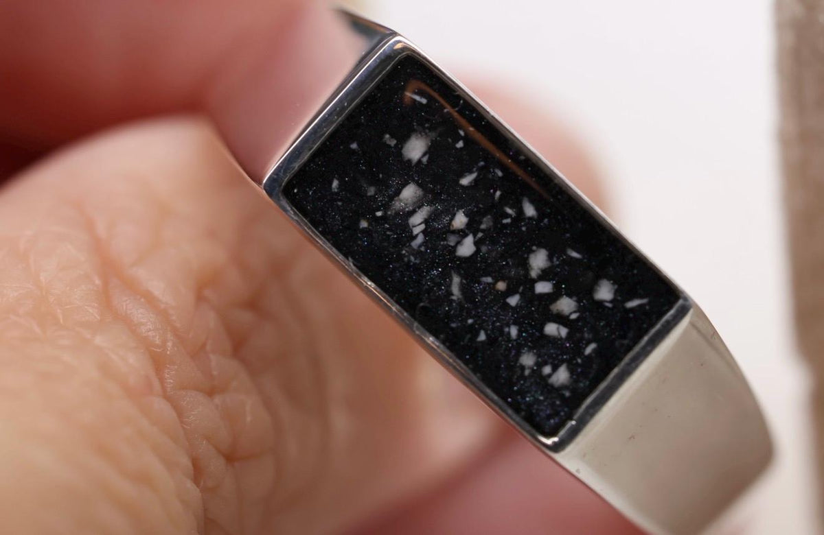 Black Signet Cremation Ring, Chunky Ashes Keepsake