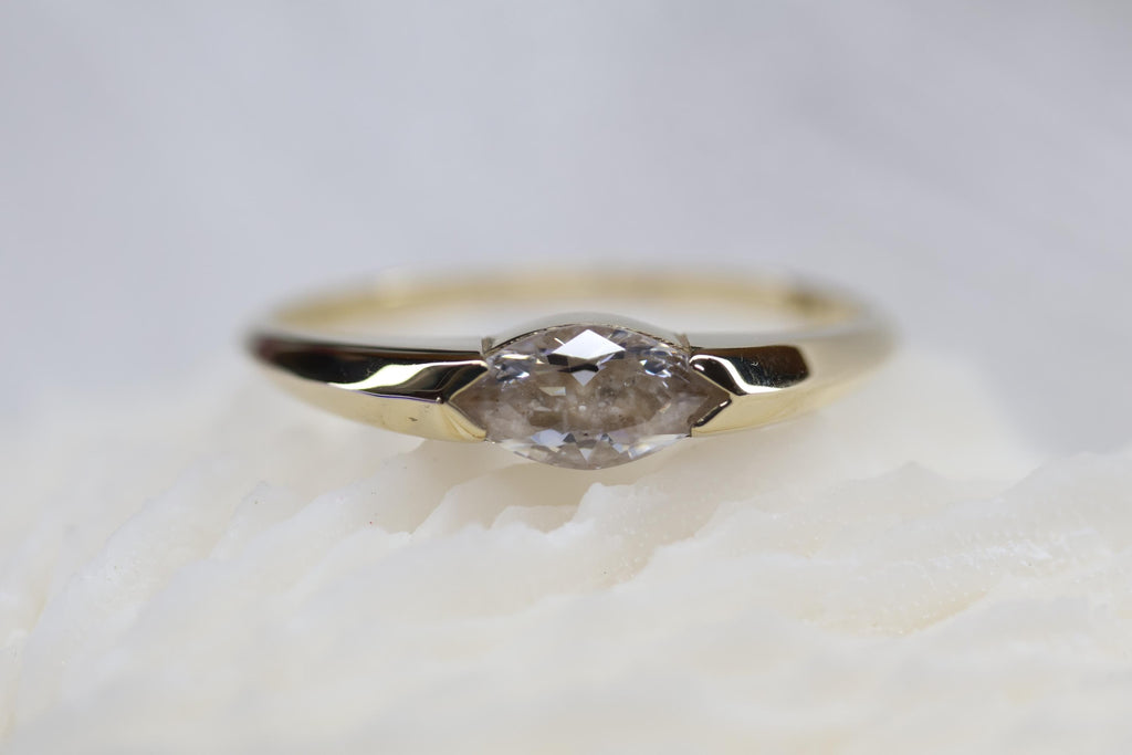 Solid Gold East West Cremation Ashes Ring, Marquise CZ Ring