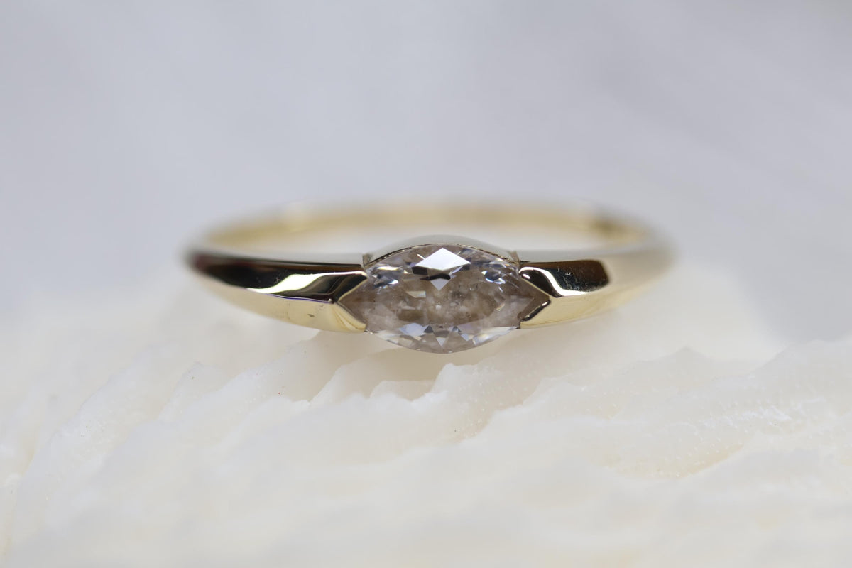 Solid Gold East West Cremation Ashes Ring, Marquise CZ Ring