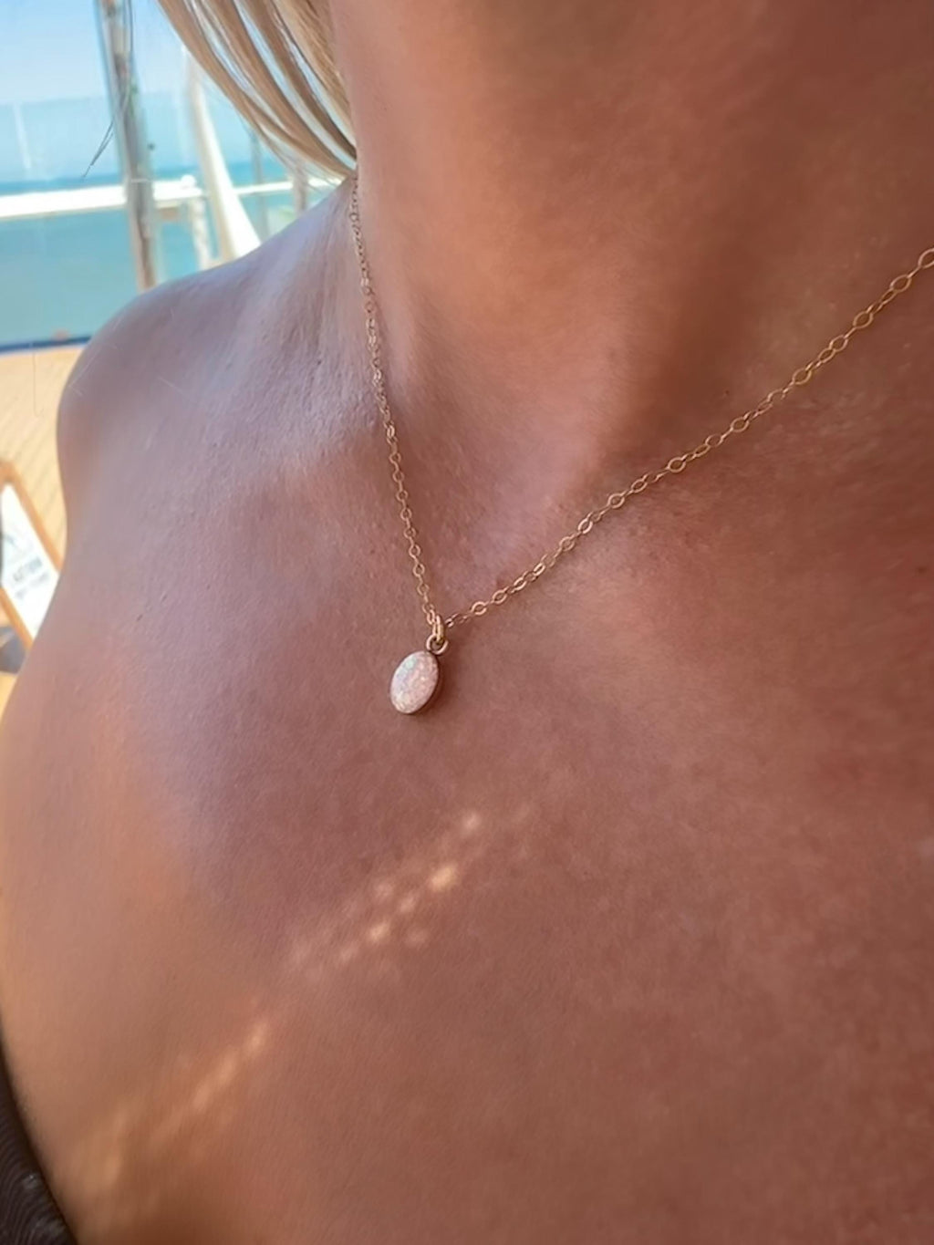 Small Oval Cremation Necklace – White Opal Memorial Stone
