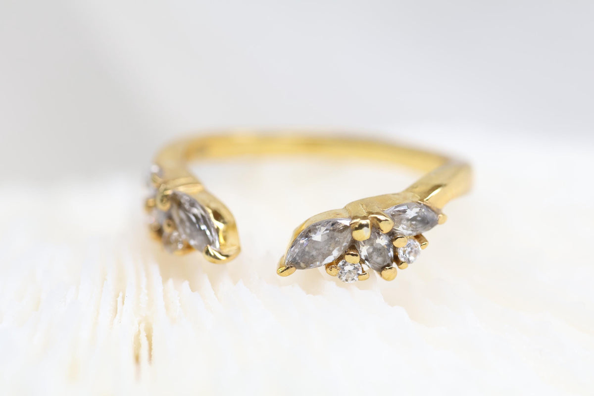 Open Bypass Cremation Ring with Marquise & Round CZ Stones