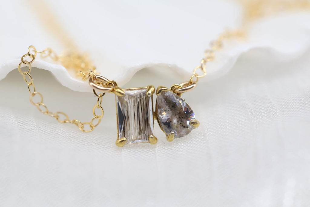 Toi et Moi Ashes and Fur/Hair Necklace, Birthstone Keepsake Necklace