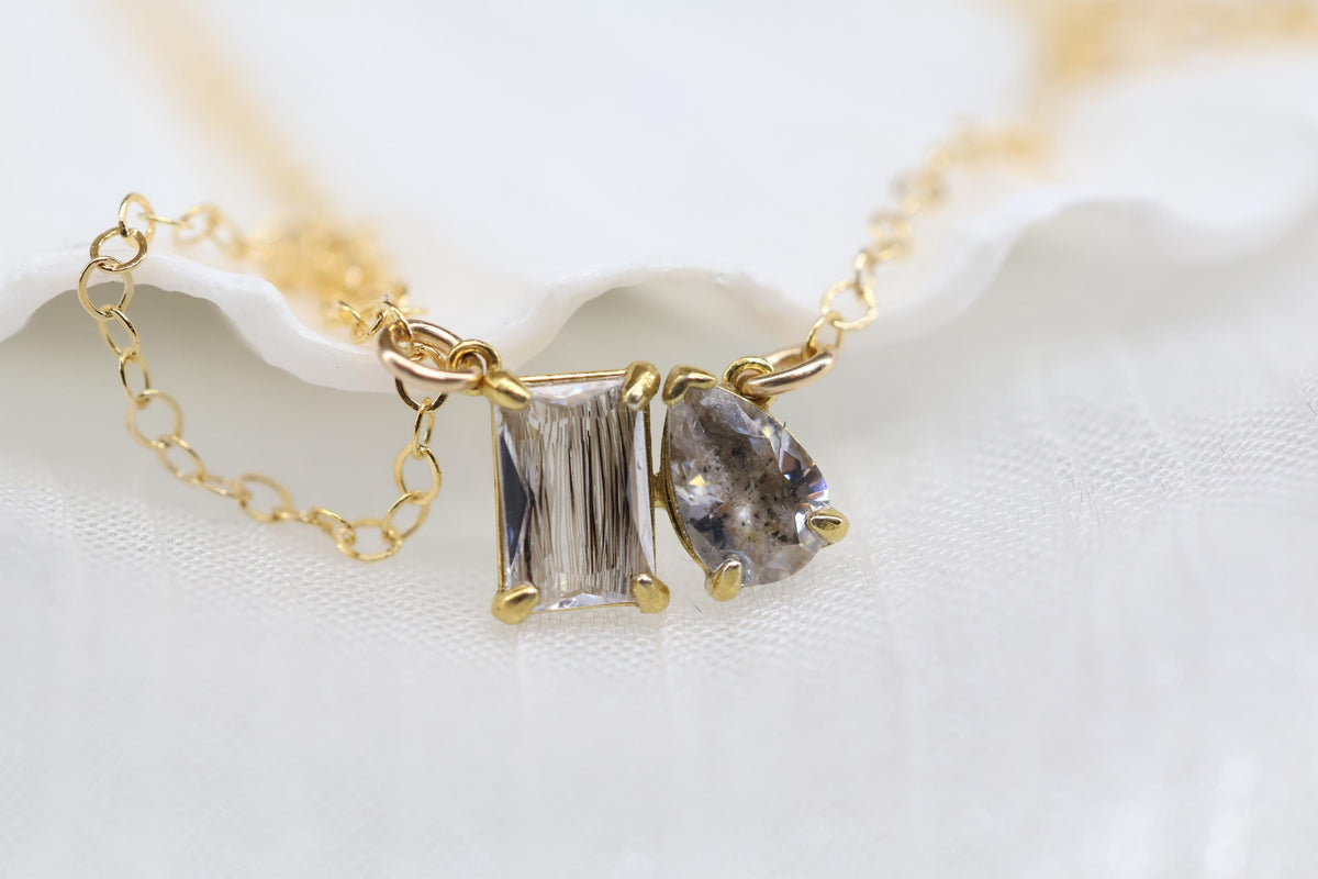 Toi et Moi Ashes and Fur/Hair Necklace, Birthstone Keepsake Necklace