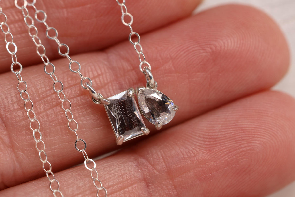Toi et Moi Ashes and Fur/Hair Necklace, Birthstone Keepsake Necklace