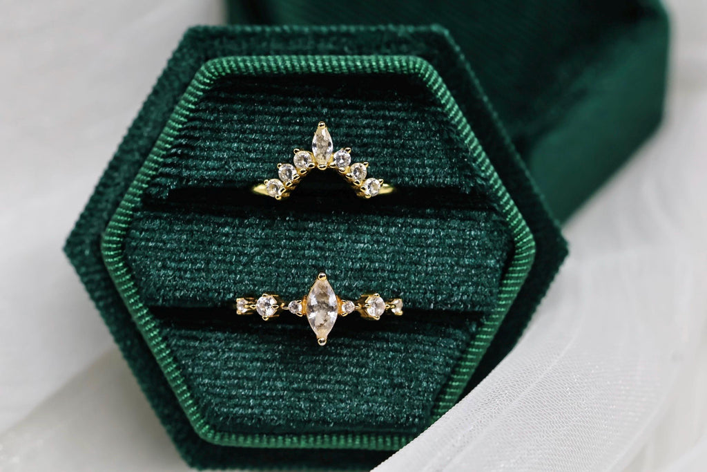 Cremation Crown Ring, Ashes Marquise Cubic Zirconia Stacking Ring