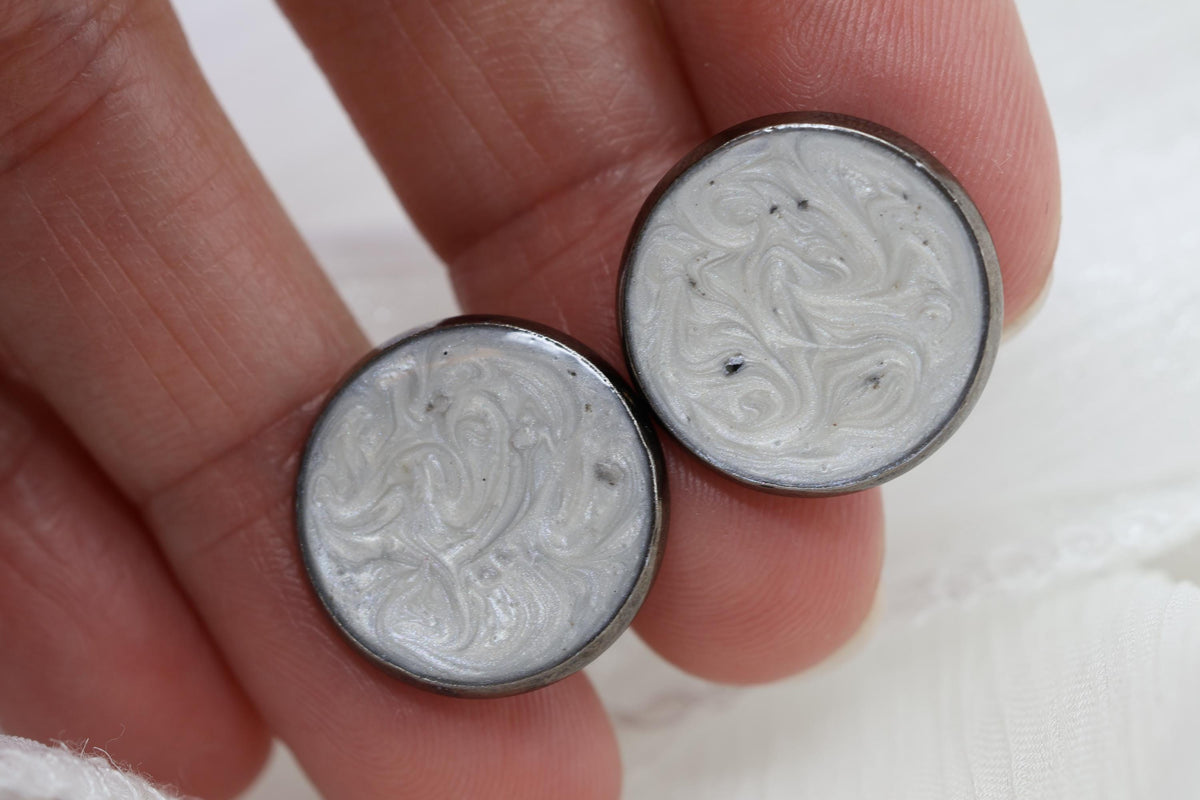 Cremation Cufflinks, Pearl White Round Memorial Jewelry with Pearl Effect Ashes
