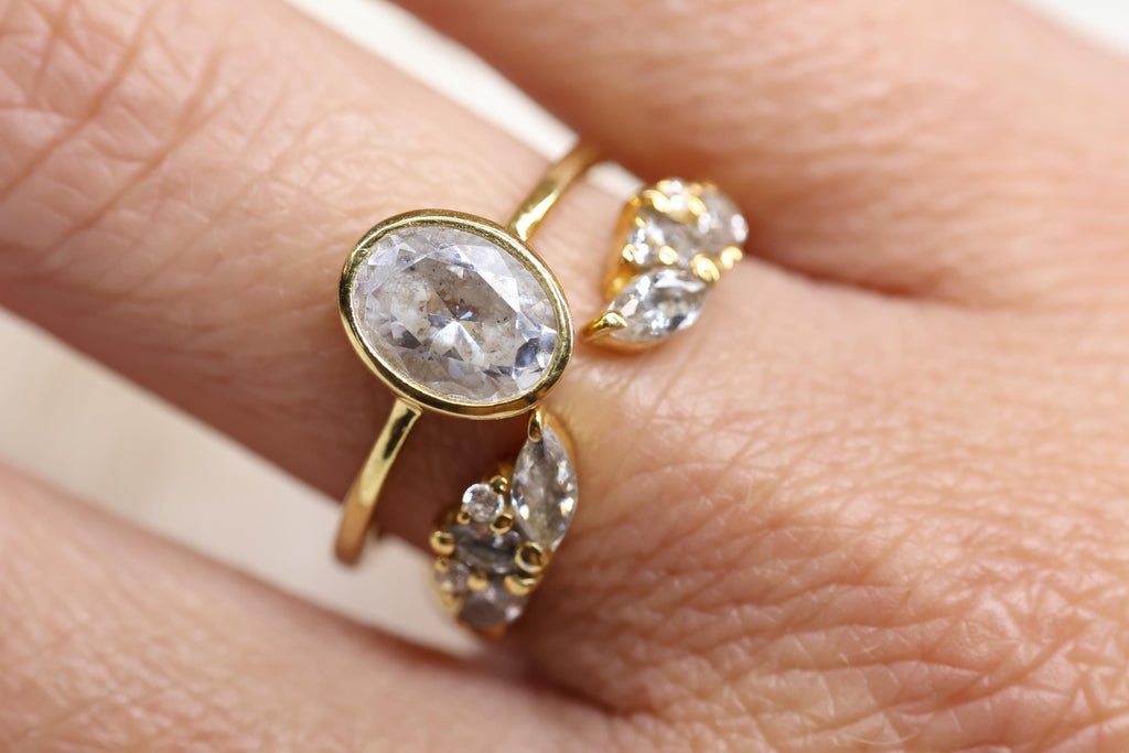 Open Bypass Cremation Ring with Marquise & Round CZ Stones