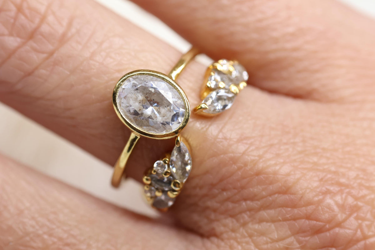Open Bypass Cremation Ring with Marquise & Round CZ Stones