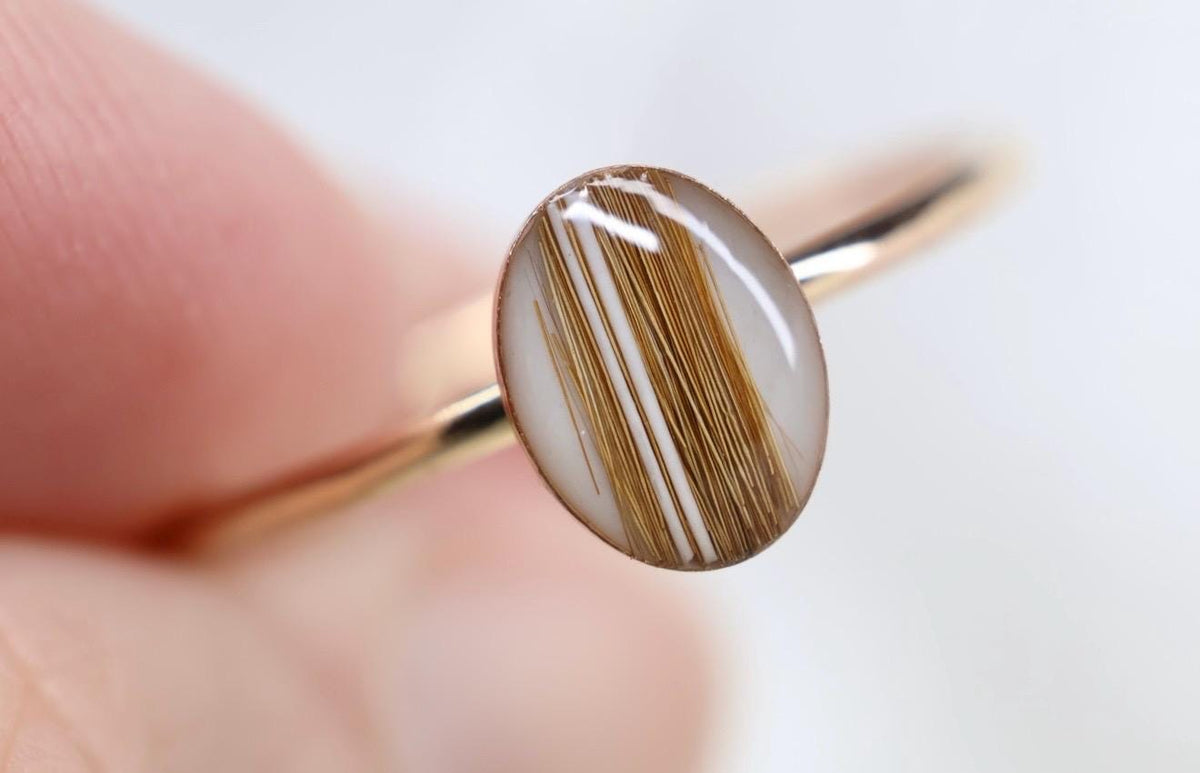 Pet Fur Whisker Keepsake Ring, Resin Stone, Memorial Jewelry